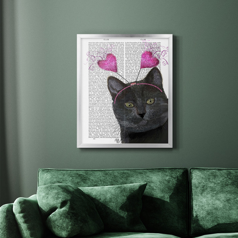 «Black Cat Valentines», toile encadrée de qualité supérieure - prête à être accrochée, Argent, H 20 po x l 16 po
