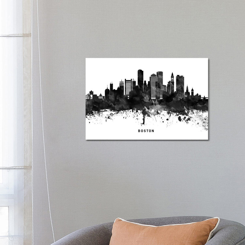 Boston Skyline Black And White by WallDecorAddict - Wrapped Canvas Painting, 45.72cm H x 66.04cm W x 1.905cm D