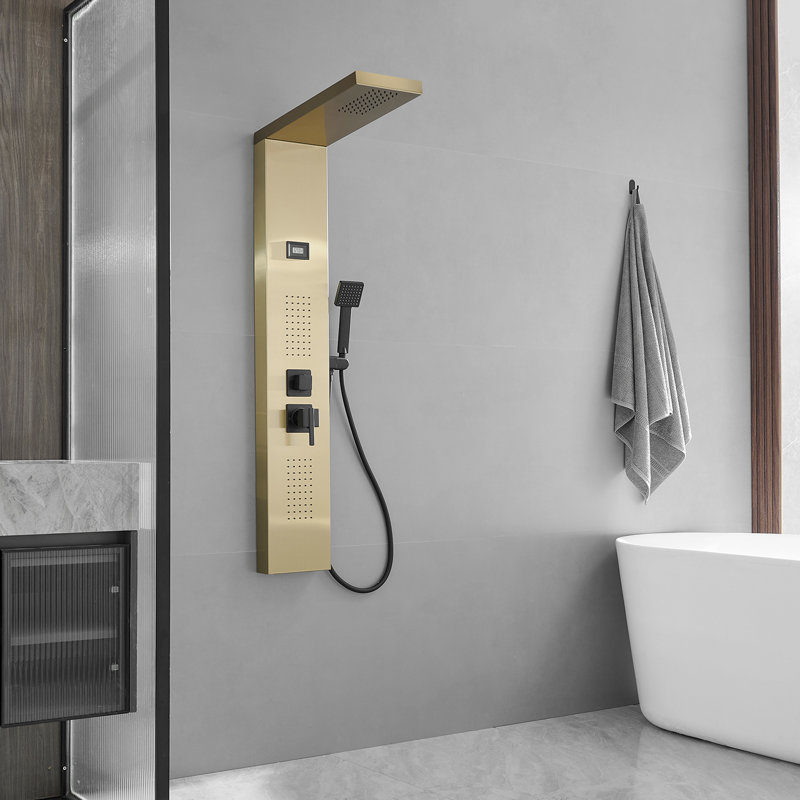 Système de tour de douche à inverseur 3 voies avec pomme de douche fixe, Or noir