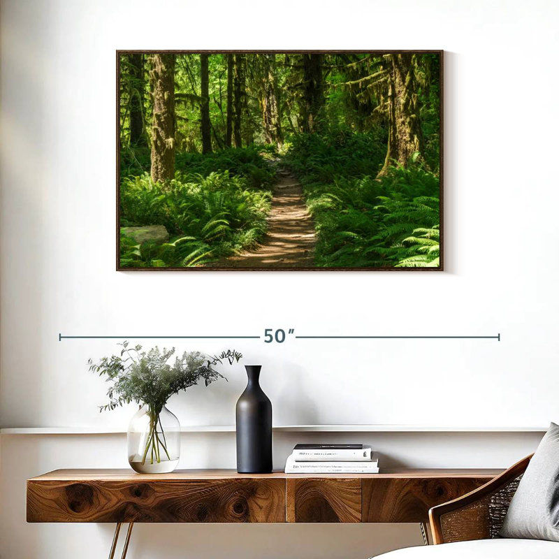 Hoh Rainforest Path, 37 po x 25 po, Cadre flottant en noyer
