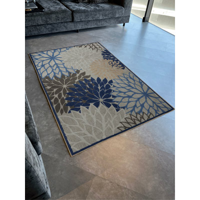 Tapis décoratif moderne à motif floral multicolore bleu