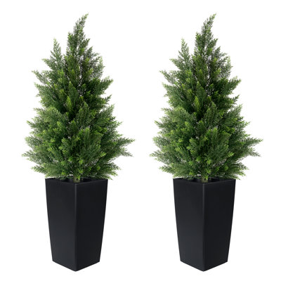 Faux Cedar Tree In Black Pot-UV Rated Potted Plant for Home Decor Outdoor or Indoor