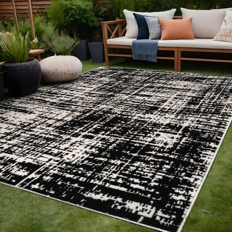 Tapis d'extérieur abstrait, Rectangle 8' x 10', Black