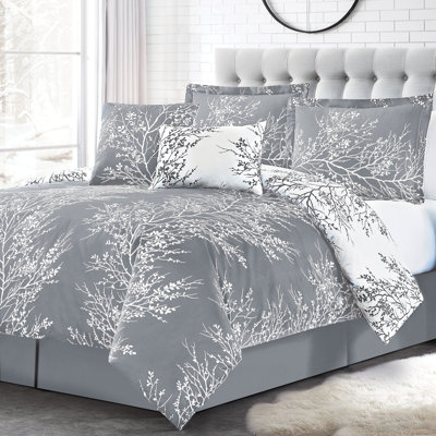6-Piece Reversible Foliage Comf Set Polyester Box Stitch Comforter
