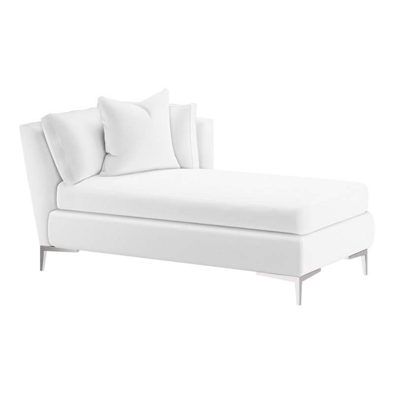 Chaise longue rembourrée Aiden, Orienté à droite, Perigold Willa Snow, Acier inoxydable poli