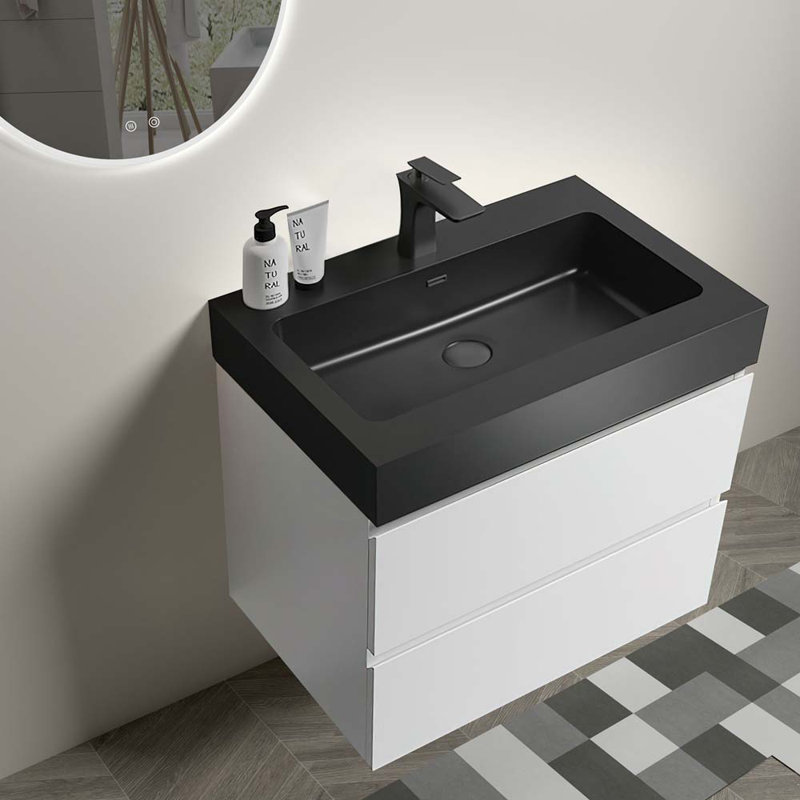 Meuble-lavabo mural simple 24 po avec lavabo, Blanc / noir