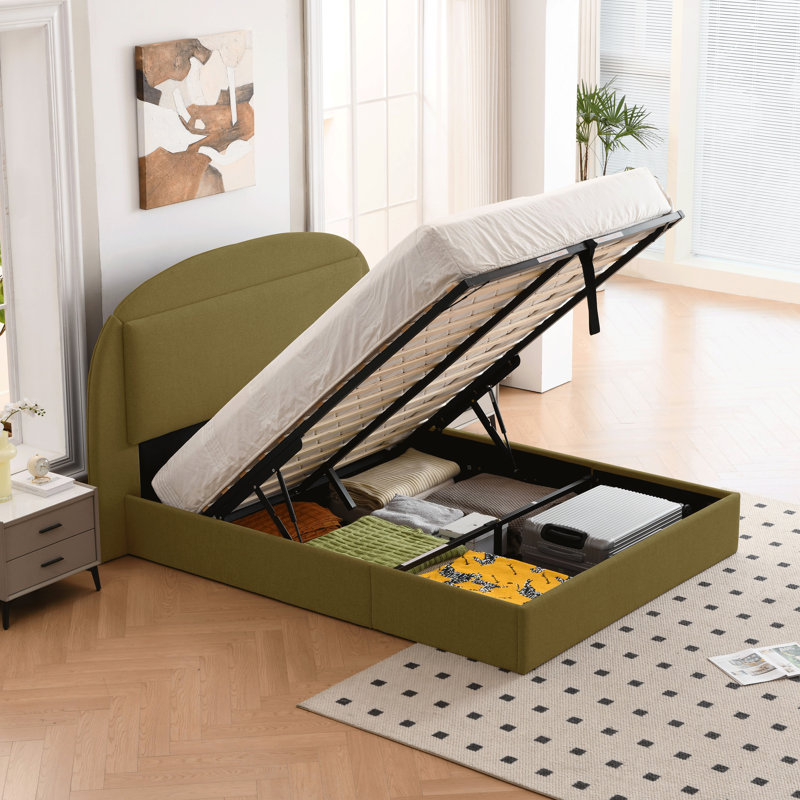 Lit rembourré avec rangement Theodore, Double, Olive