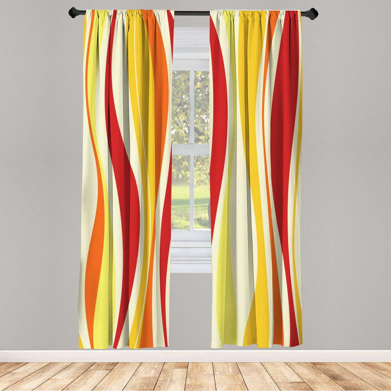 Microfiber Floral Semi-Sheer Rod Pocket Curtain Panels, 28" W x 84" L, Beige/Orange/Yellow/Red/Merigold