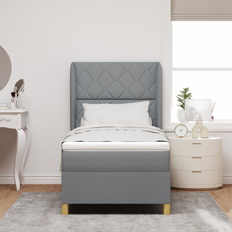 Upholstered Bed with Mattress, Light Grey, 90 x 200 cm, Diamond Blocks Design