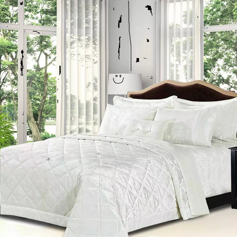 Polyester Bedspread with Pillow Shams, White, Double Quilt + 2 Standard Shams