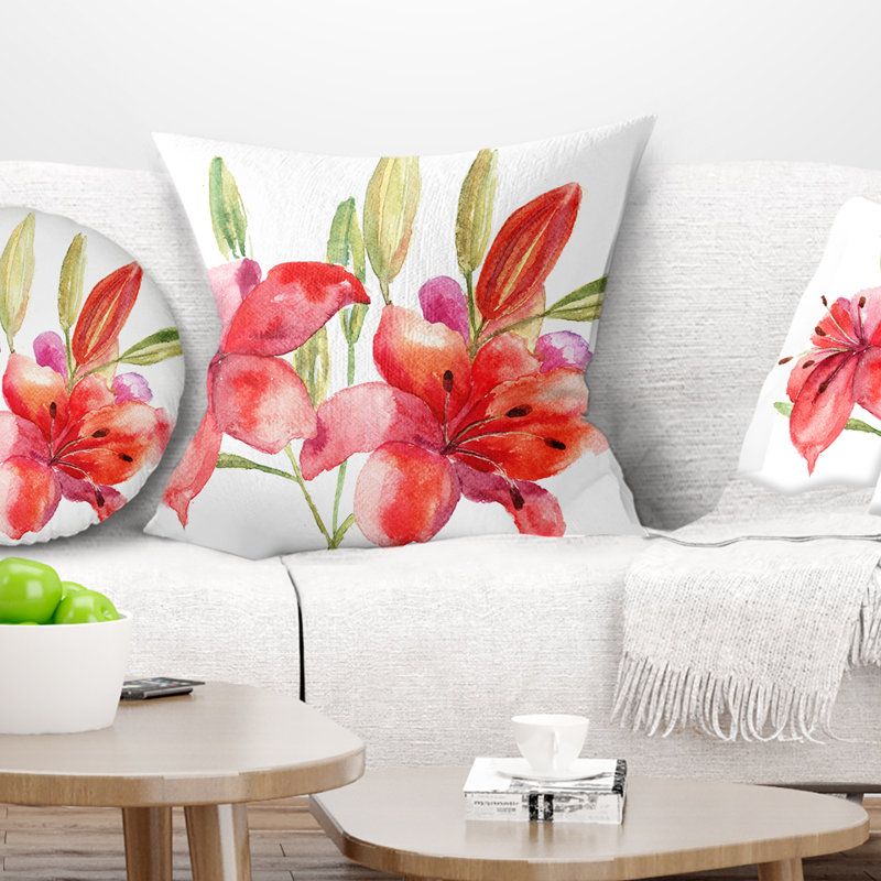Coussin d’illustration floral lily fleurs, 16 po x 1 po, Coussin décoratif