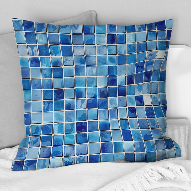 Coussin Blue Midcentury Mosaic Tiles - Midcentury, H 16 po x l 16 po