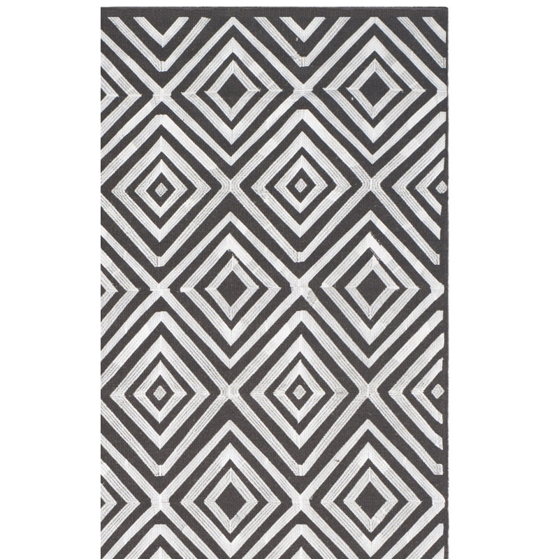 Tapis gris anthracite en laine tissé à la main Whittlesey Kilim, Rectangle 4 pi x 6 pi