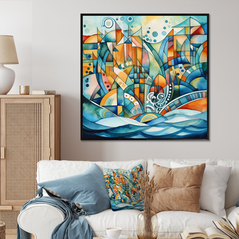 Langage bleu et orange II - imprimé, Impression noire sur toile encadrée, H 16 po x l 16 po x P 1 po