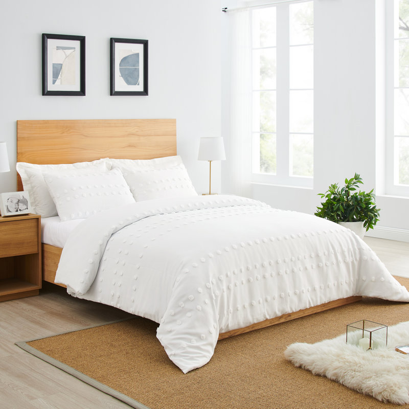 Ivory Cotton Tufted Dot Full/Queen Duvet Cover Set