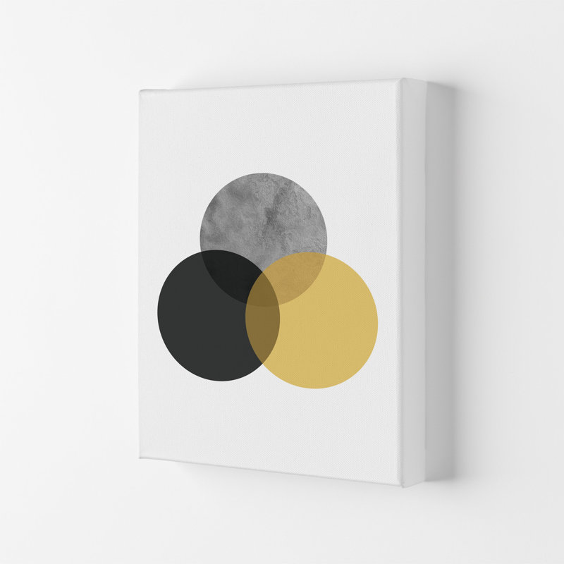 Geometric Mustard and Black Circles 1 Piece Wall Art, 84cm H x 59.4cm W x 4cm D, Wrapped Canvas