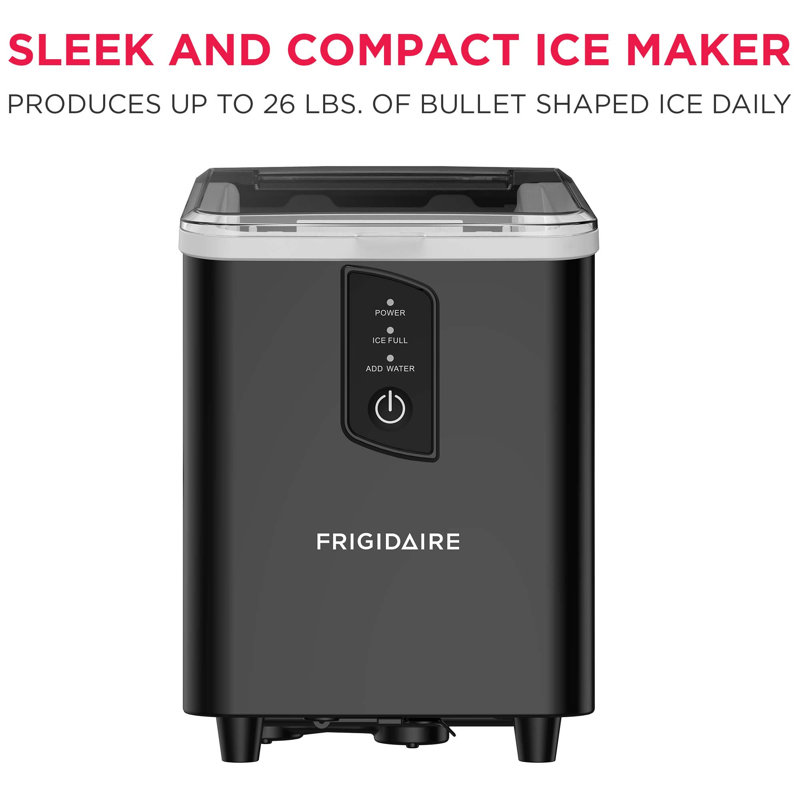 Frigidaire 26 Lbs. Countertop Ice Maker, Bullet Ice Maker with Transparent Window, Black, Black