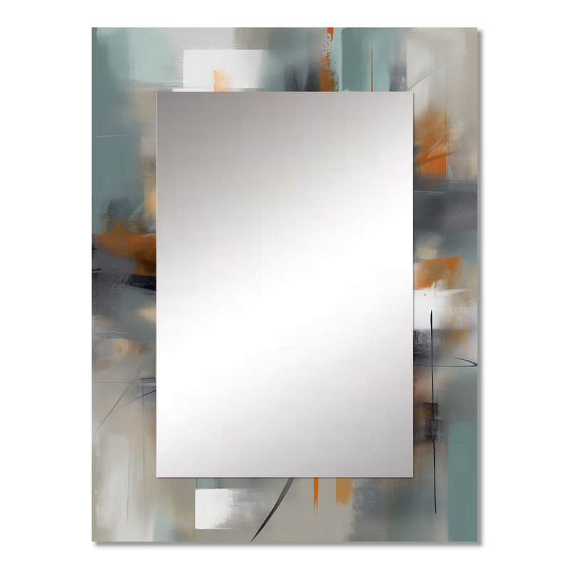 Abstract Design Shapes III - Abstract Collages Decorative Wall Mirror, Orange Mirror, Printed Metal Art, 32" x 24"