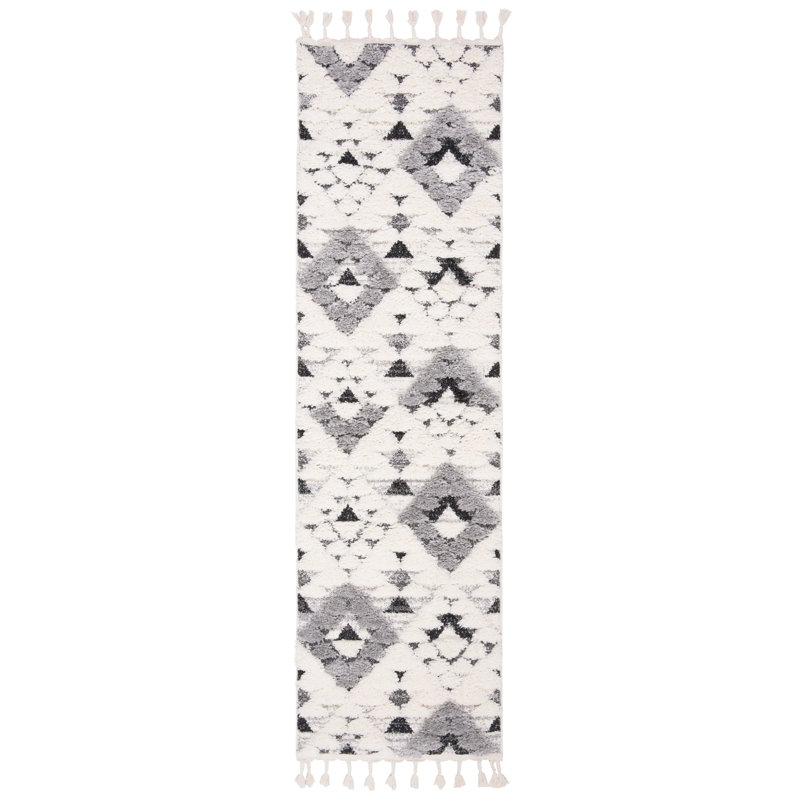 Tapis performance à poil long à pampilles à motif marocain, Tapis de couloir 2 pi 3 po x 8 pi
