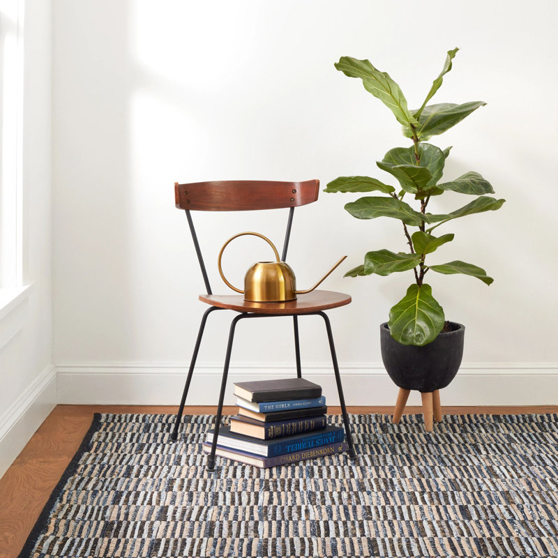 Denim Rag Gridwork Blue Handwoven Cotton Rug, Rectangle 8'6" x 11'6"