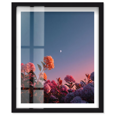 Décoration murale bord de mer Twilight Hydrangeas I Shadowbox Print par Notoriart, cadre noir, H 31 po x l 25 po