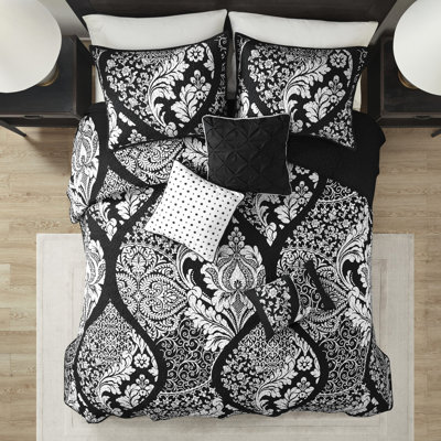 6 Piece Cotton Quilt With Decorative Pillows, Printed Throw Pillows, Size