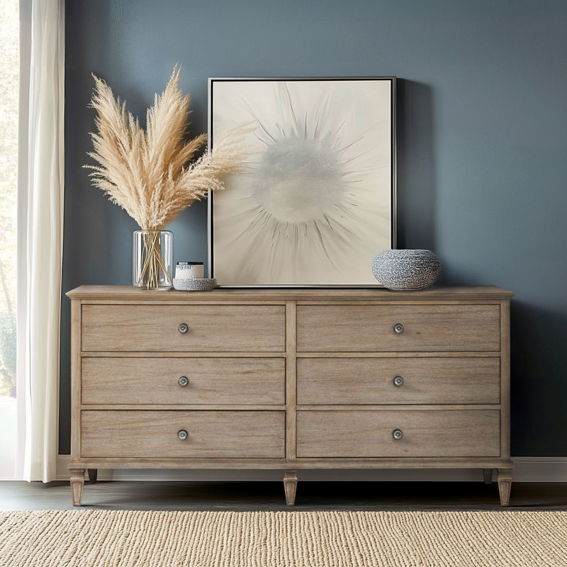 Victoria Light Natural 6-Drawer Double Wide Wood Dresser, Light Natural