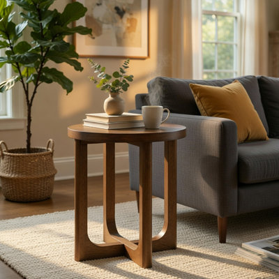Table de bout Bly, plateau rond, base en X, brun clair transitionnel 20 po