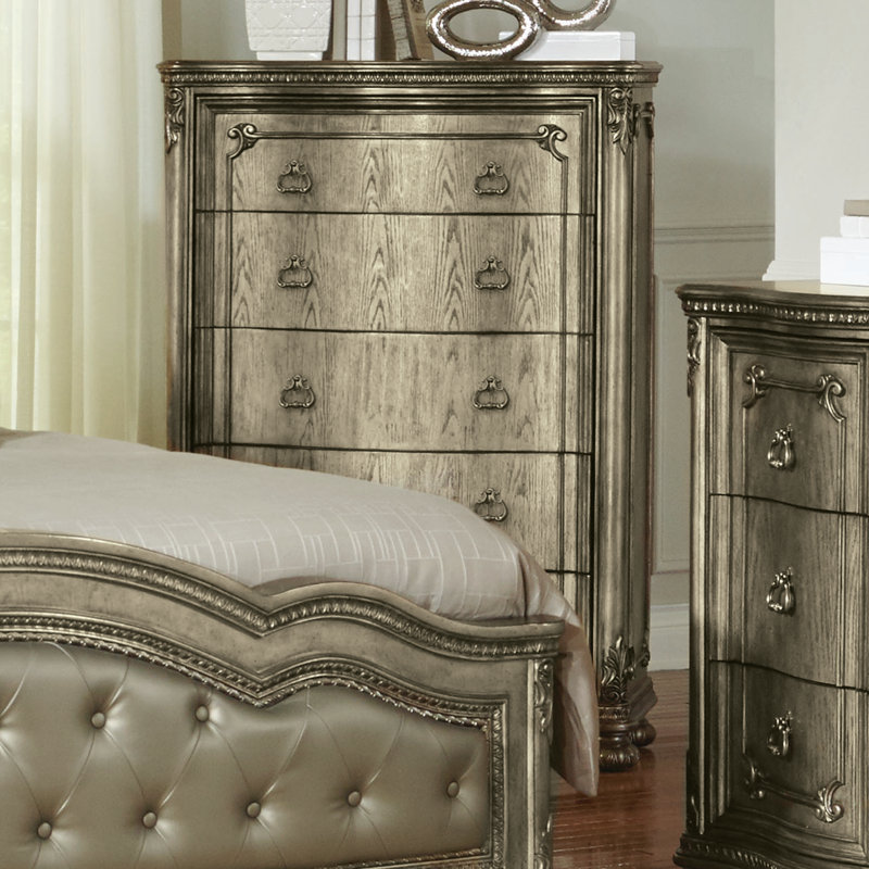 Blissfield 40'' W 5 - Drawer Dresser, Translucent Platinum