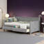 Lit de jour simple Rustic-Chic avec cadre en X et 2 tiroirs de rangement - Canapé-lit peu encombrant en gris-417030377