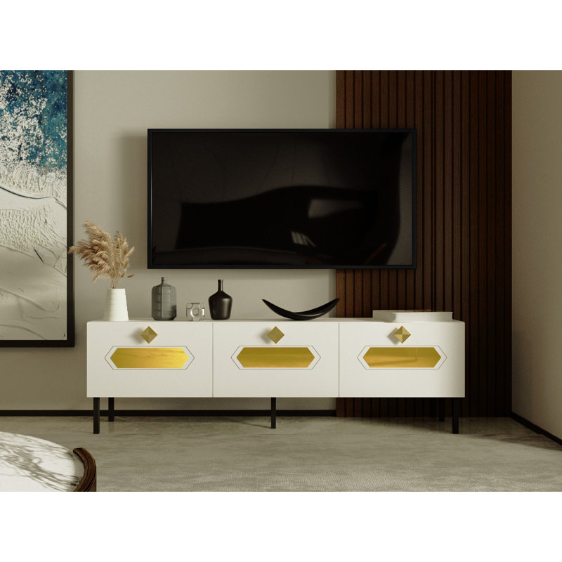 TV Stand, White/Gold
