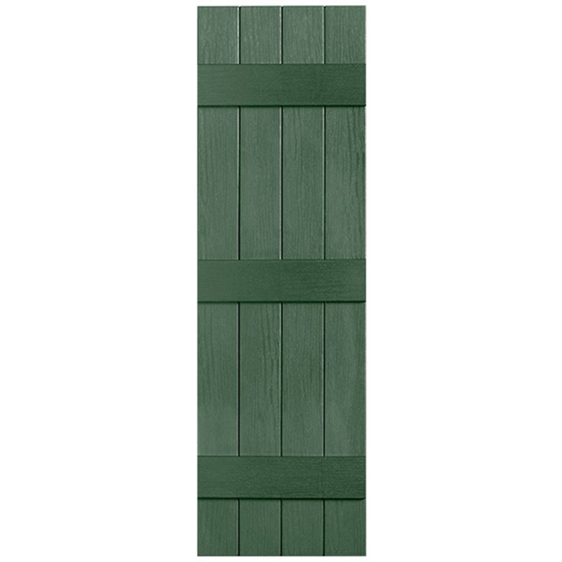 Paire de volets en vinyle fermés à trois lattes et quatre planches, vert, 32 po