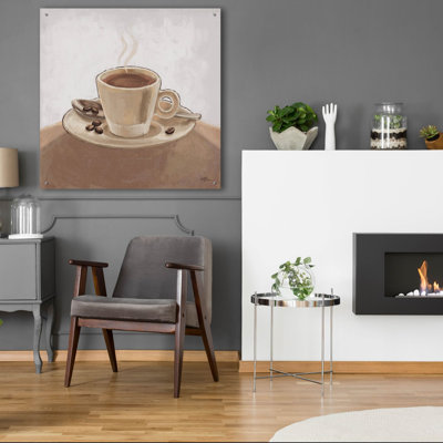 Art mural en verre acrylique 36 po x 36 po «Coffee And Co 3 Neutral» par Janelle Penner