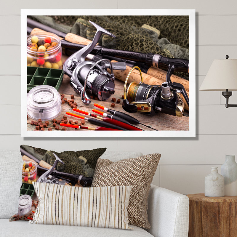 " Fishing Rods And Reels ", White Picture Frame, 34" H x 44" W x 1.5" D