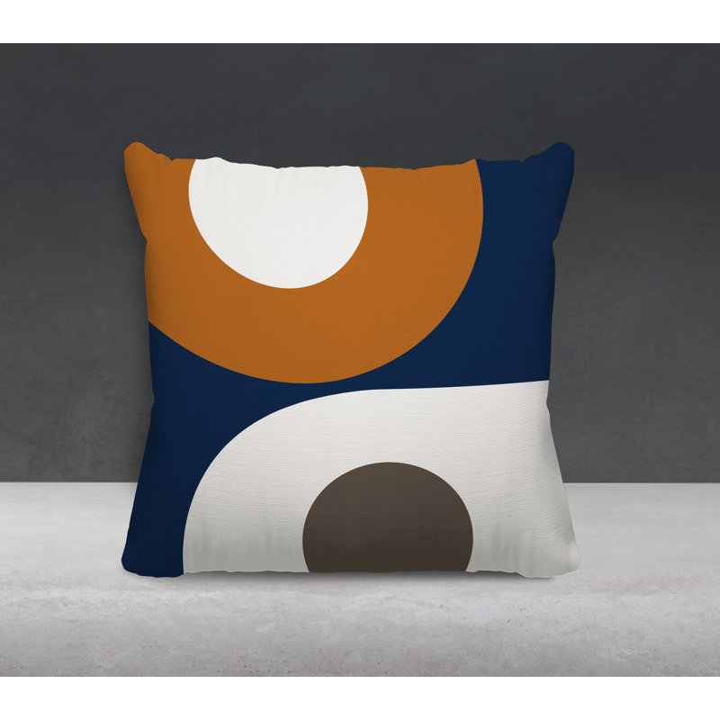 Pitto Outdoor Reversible Throw Pillow, 19W" x 19H", Orange/Beige/Navy Blue