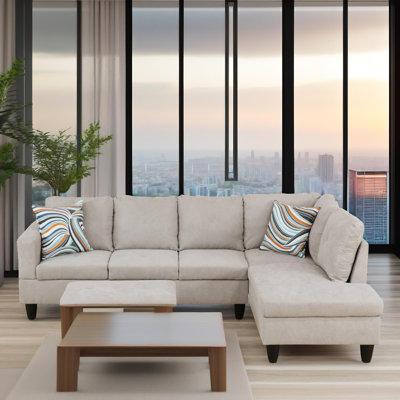 103" Verona Off-White Flannel 2-Piece Right Facing Sectional Sofa Set With Chaise