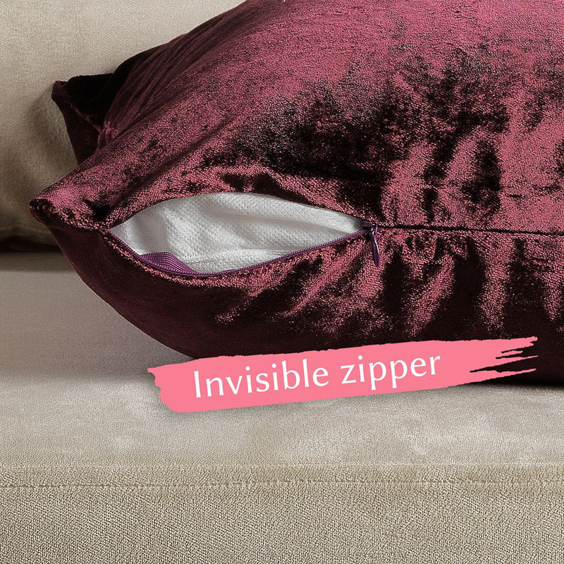 Housse de coussin en velours brillant, Bourgogne, Carré de 24 po