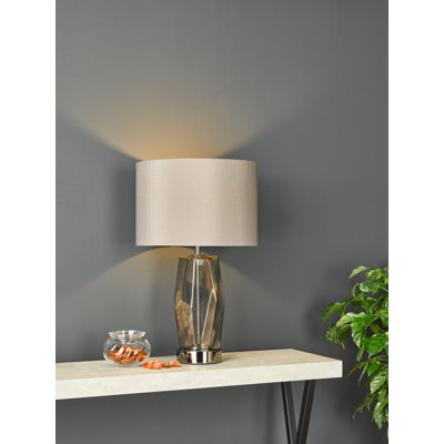 Mubina Touch Table Lamp Black Chrome Smoked Glass With Shade