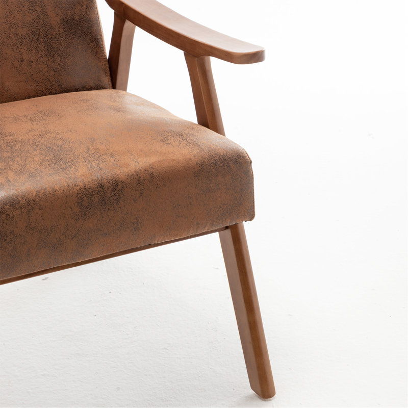 Fauteuil avec structure en bois massif, Tissu brun, H 32,3 po x l 31,1 po x L 26,37 po