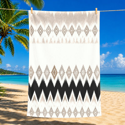 1Pcs Bohemian Diamond Pattern Beach Towel, featuring intricate geometric designs in neutral tones. Large, soft microfiber, ideal for outings, swimming, and travel, unisex travel.