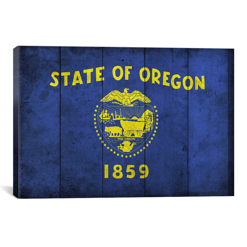 Drapeau de l'Oregon, planches avec grunge, impression sur toile, H 40 po x l 60 po x P 1,5 po, Pas de tapis, Toile tendue