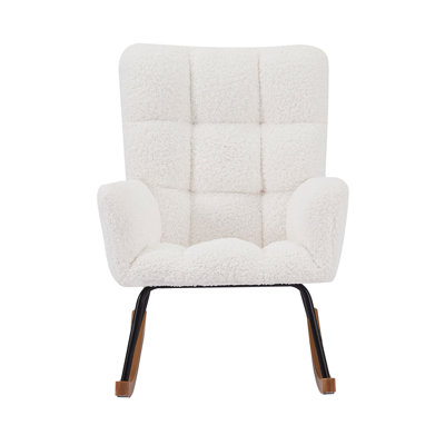 Comfy Upholstered Lounge Chair Rocking Chair With High Backrest, For Nursing Baby, Reading, Napping OFF WHITE by George Oliver