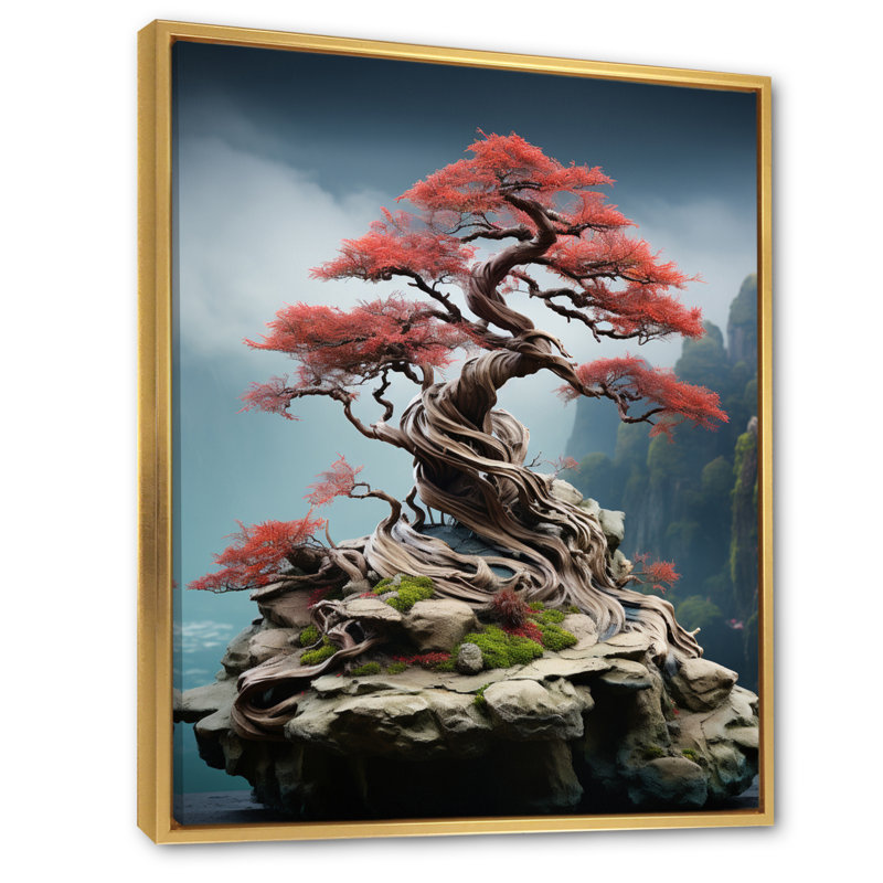 Art asiatique, sagesse bonsaï VI, H 40 po x l 30 po x P 1,5 po, Toile avec cadre flottant or