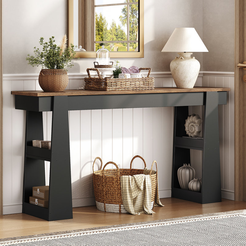 63'' Entryway Console Table, Farmhouse Entryway Table with 2-Tier Shelves, Modern Sofa Table Behind Couch for Living Room, Foyer