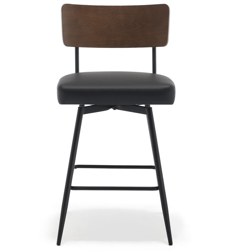 Swivel Upholstered Counter Stool with Metal Frame, Black