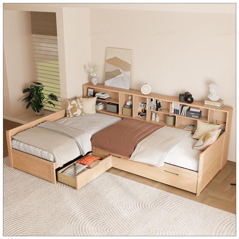Twin L-Shaped Daybed Frame, Natural