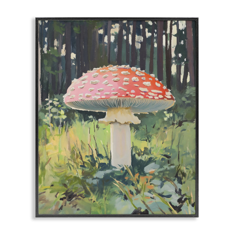 Giclée encadrée de champignon rouge dans une forêt ensoleillée, design par The Prints Vibe, 14 x 11