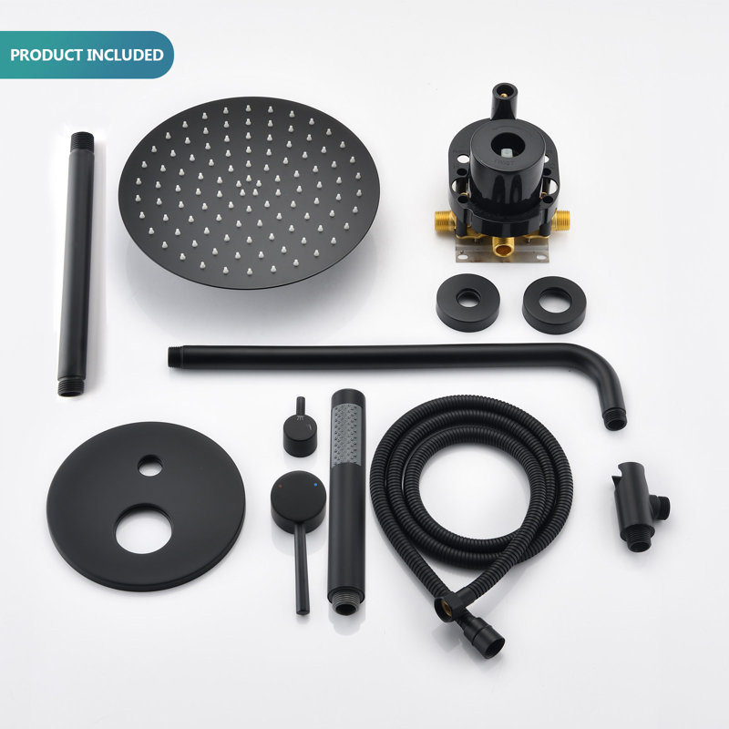 Système de douche complet avec valve brute, Noir mat