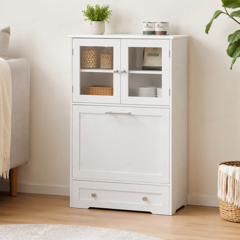 Pet Feeder Station Storage Cabinet, with Dog Raised Bowls