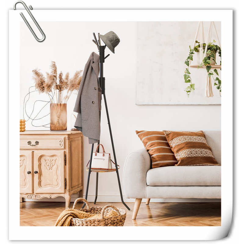 Benish Solid Wood Freestanding Coat Rack, Black/Brown